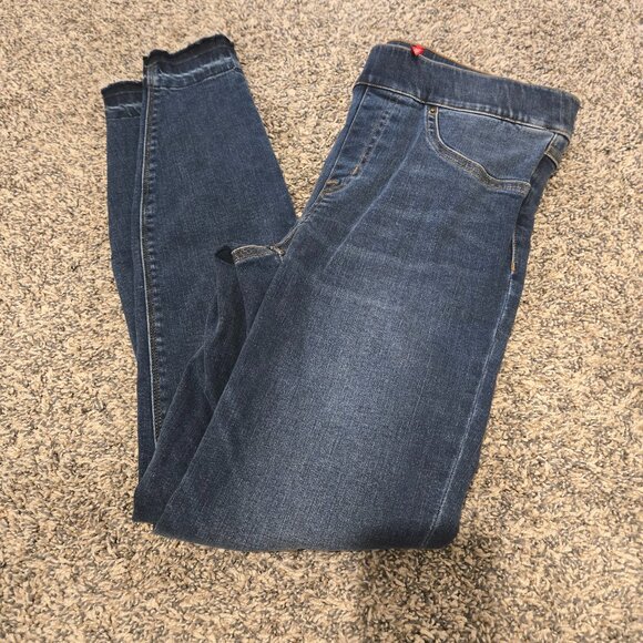 Spanx Distressed Ankle Skinny Pull On Jeans Dark Blue S - Picture 1 of 5